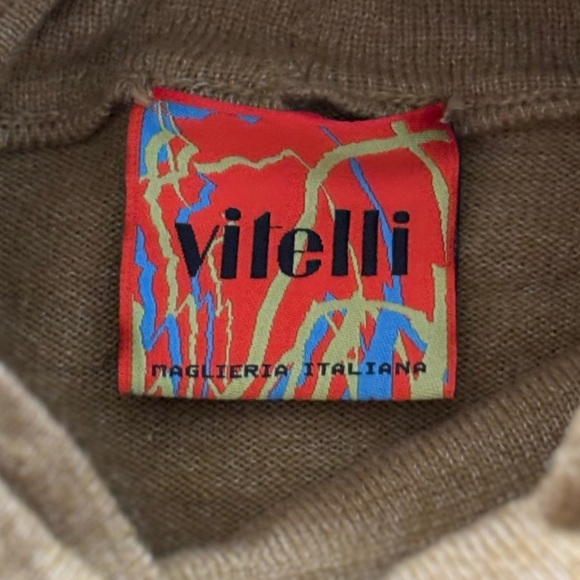 NWOT Vitelli Italy Sz 3 Sz XS Green Cashmere Blend Turtleneck Brown Fluffy Muff - Picture 8 of 10